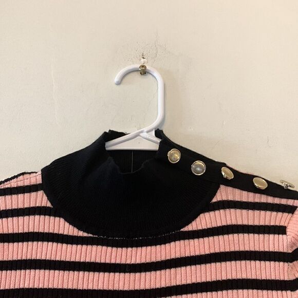 NY&C black pink striped short sleeve sweater Size S NWT - Picture 4 of 6